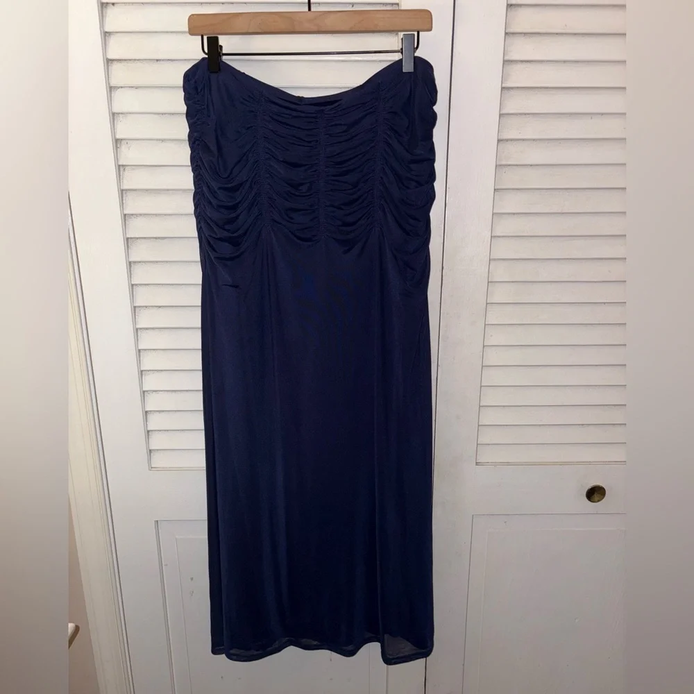 Anthropologie Maeve Ruched Yoke Column Maxi Skirt XL Navy NWT - Picture 5 of 8